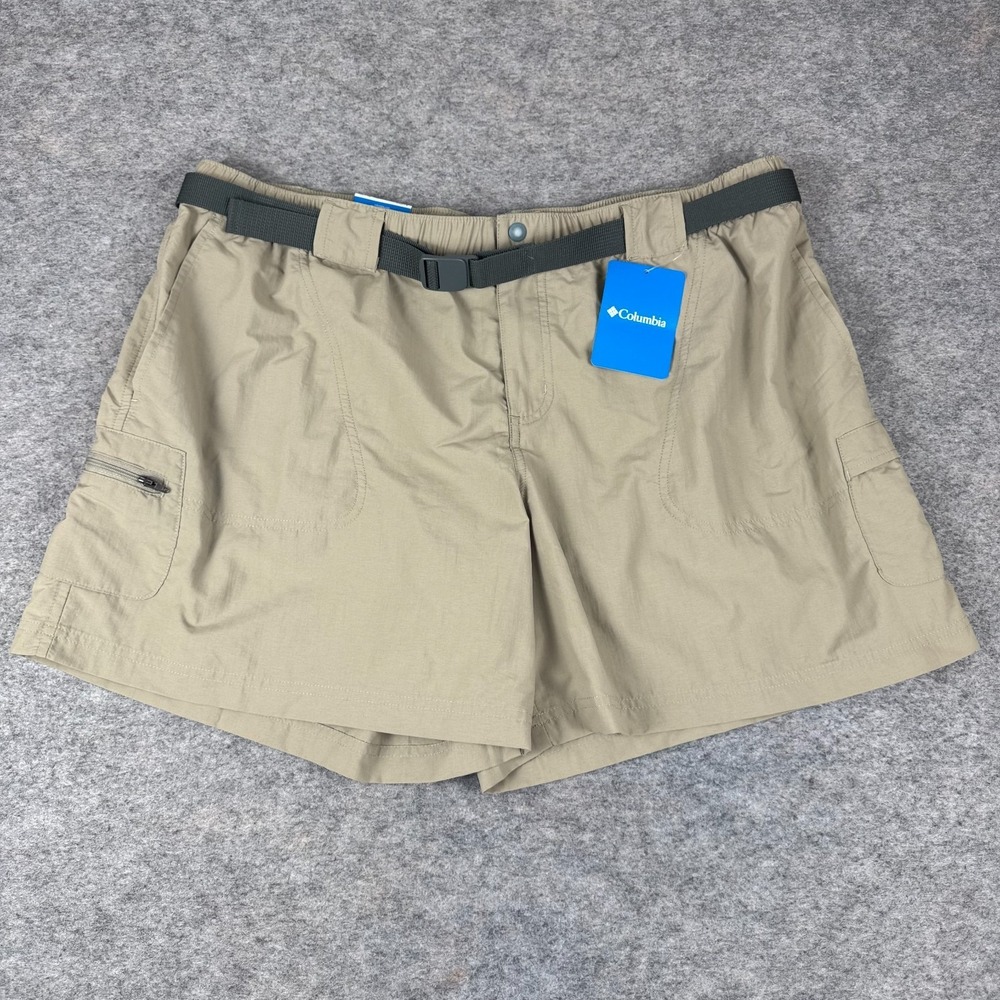Columbia Sandy River Cargo Shorts 6" Belted Nylon Pockets Beige Womens XL
